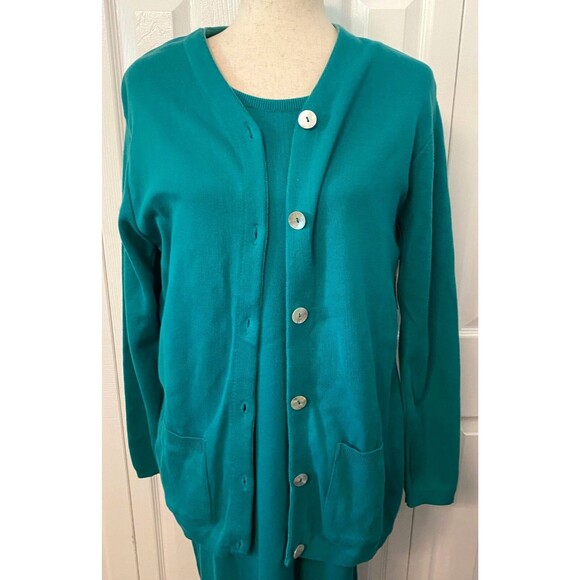 NWT Vtg American Knitworks 100% Cotton 4pc Lot Dress Skirt Cardigan Top Green Lg - Picture 6 of 16